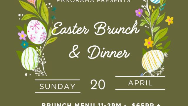 Easter Brunch & Dinner event on April 20, with brunch from 11-2pm at $65 per person, and dinner from 3-7pm, à la carte.